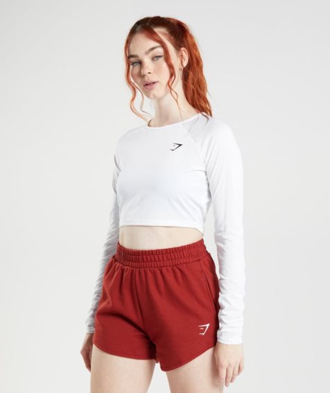 Przycięte Topy Gymshark Treningowe Long Sleeve Damskie Białe | PL 870QJO